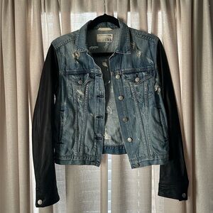 Rag and Bone Distressed Denim Jacket with Lamb Leather Sleeves